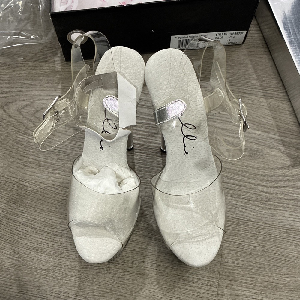 Ellie Shoes 709BROOK 7" Pointed Stiletto Sandal Platform Heels, Clear | Sz 5 New
